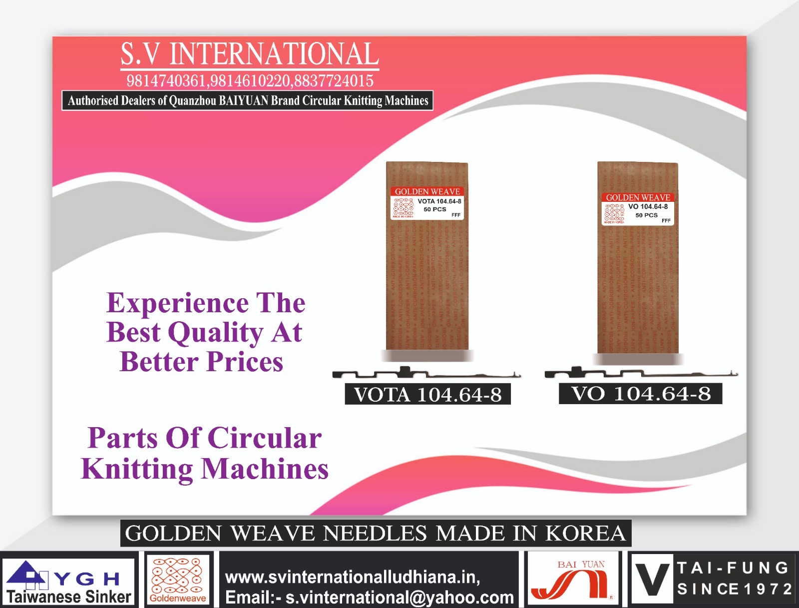 VOTA-VO- 104.64 - 8 Golden Weave Brand Needles Made in Korea