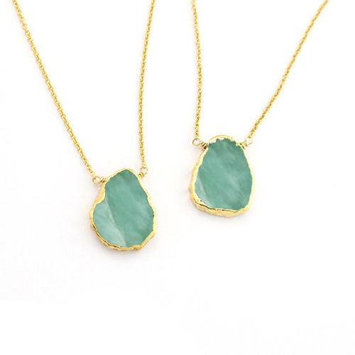 Amazonite Gemstone Slice Sterling Silver Gold Vermeil Necklace