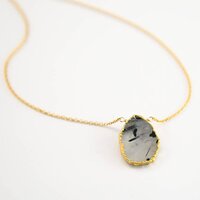 Black Rutile Gemstone Slice Sterling Silver Gold Vermeil Necklace