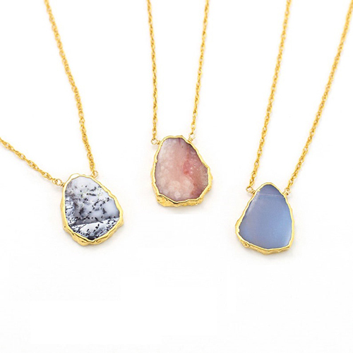 Blue Opal Gemstone Slice Sterling Silver Gold Vermeil Necklace