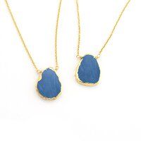 Blue Opal Gemstone Slice Sterling Silver Gold Vermeil Necklace