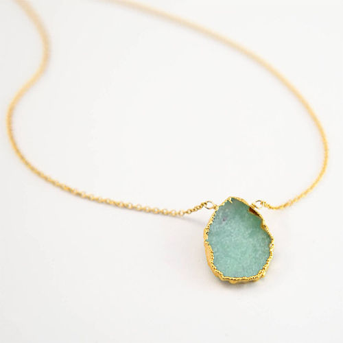 Chrysoprase Gemstone Slice Sterling Silver Gold Vermeil Necklace Size: 12X15Mm