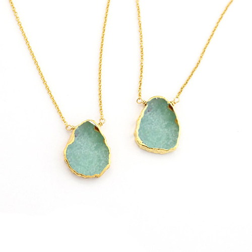 Chrysoprase Gemstone Slice Sterling Silver Gold Vermeil Necklace