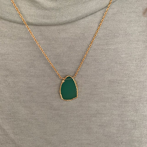 Chrysoprase Gemstone Slice Sterling Silver Gold Vermeil Necklace