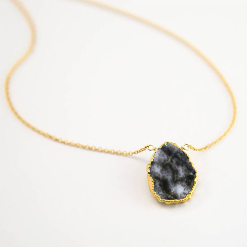 Dendrite Opal Gemstone Slice Sterling Silver Gold Vermeil Necklace