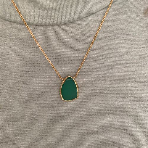 Emerald Gemstone Slice Sterling Silver Gold Vermeil Necklace