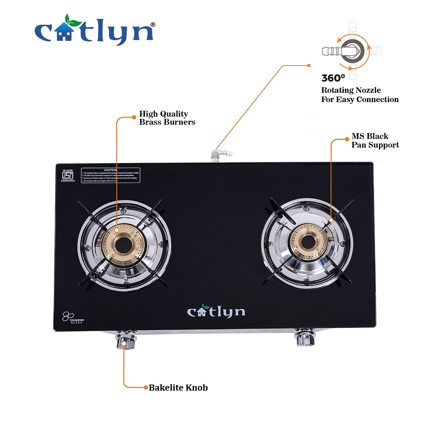 Two Burner Crystal Black Glass Stove With SS Frame