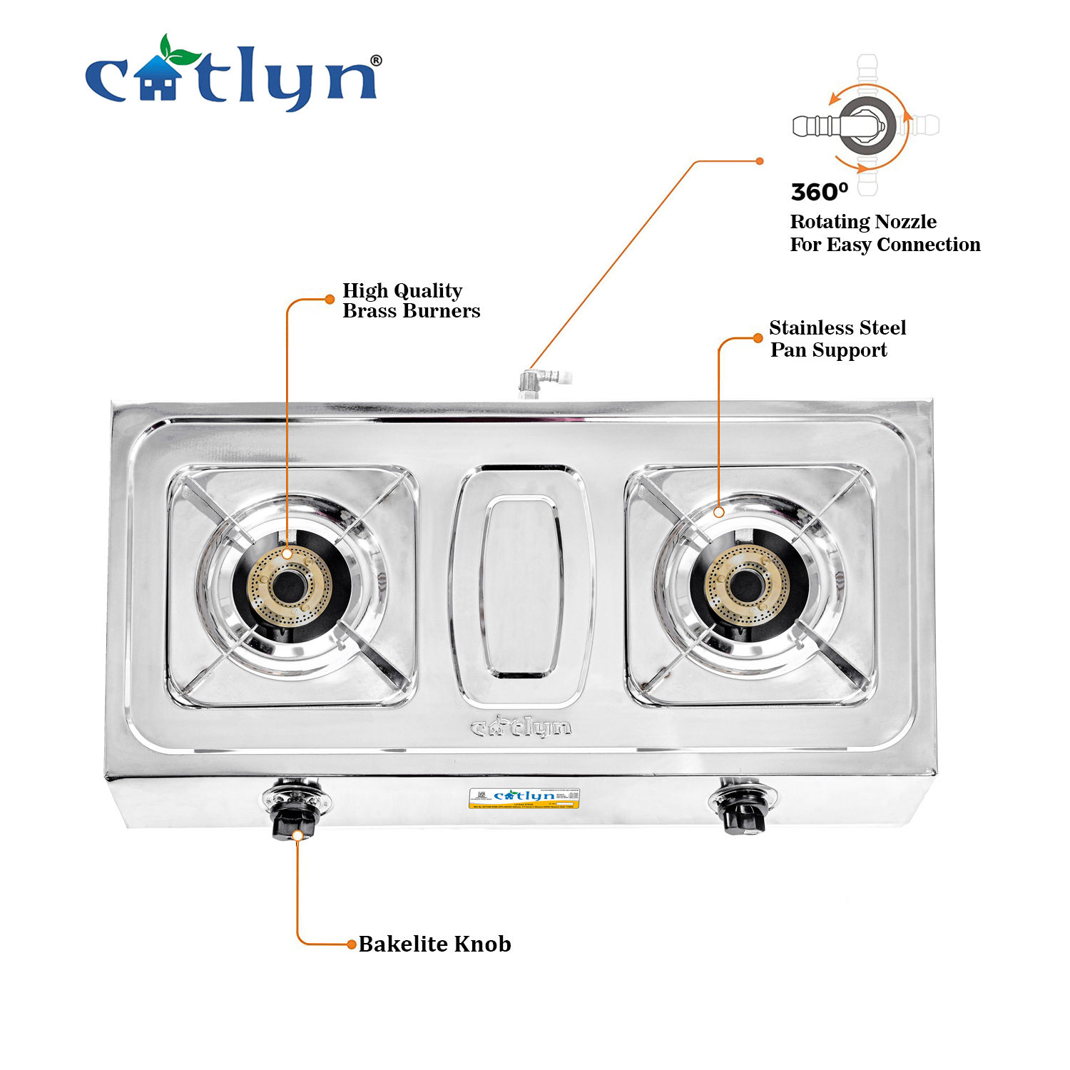 Square Two Burner Stainless Steel Gas Stove