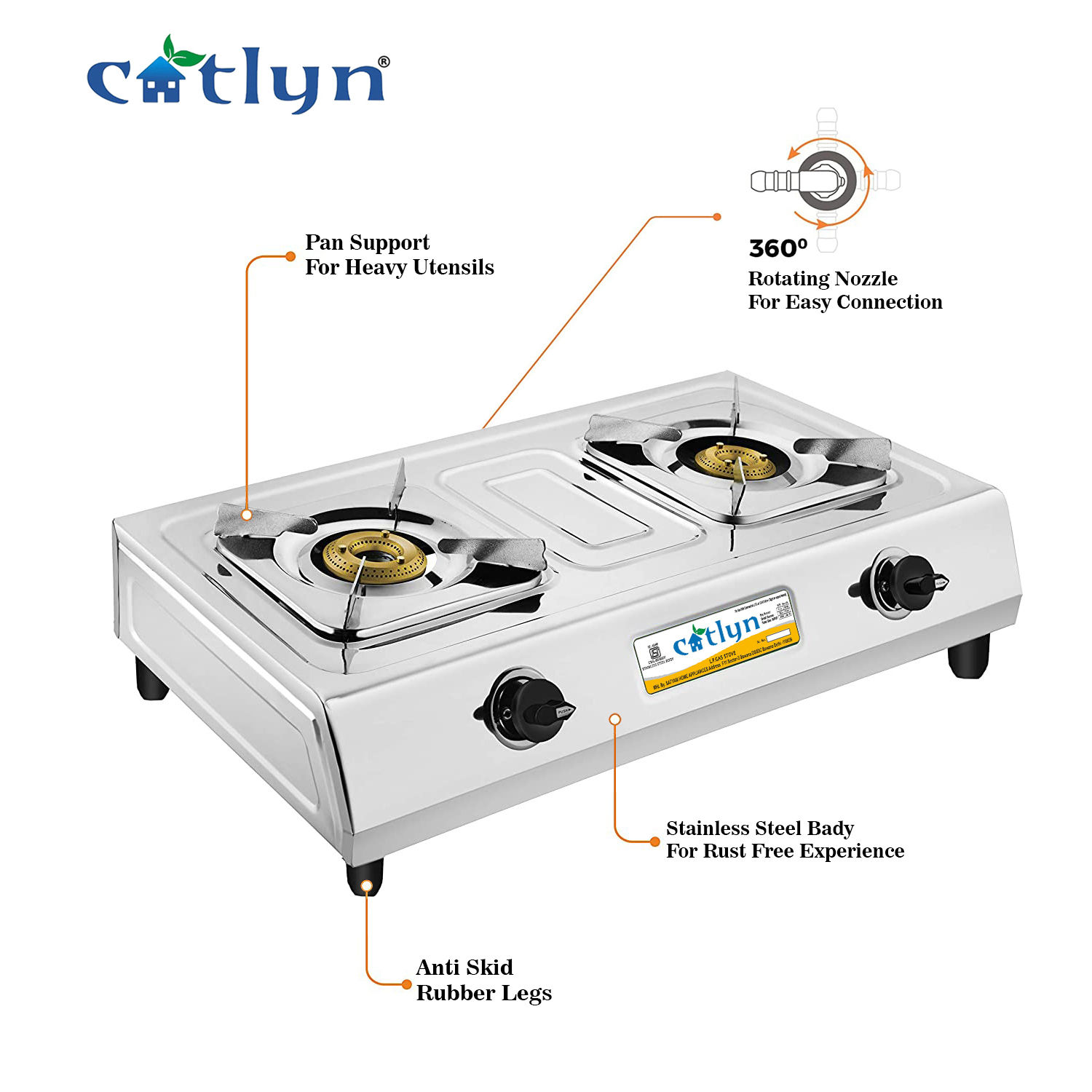 Square Two Burner Stainless Steel Gas Stove