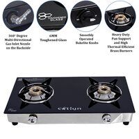 Two Burner Crystal Black Glass Stove With SS Frame