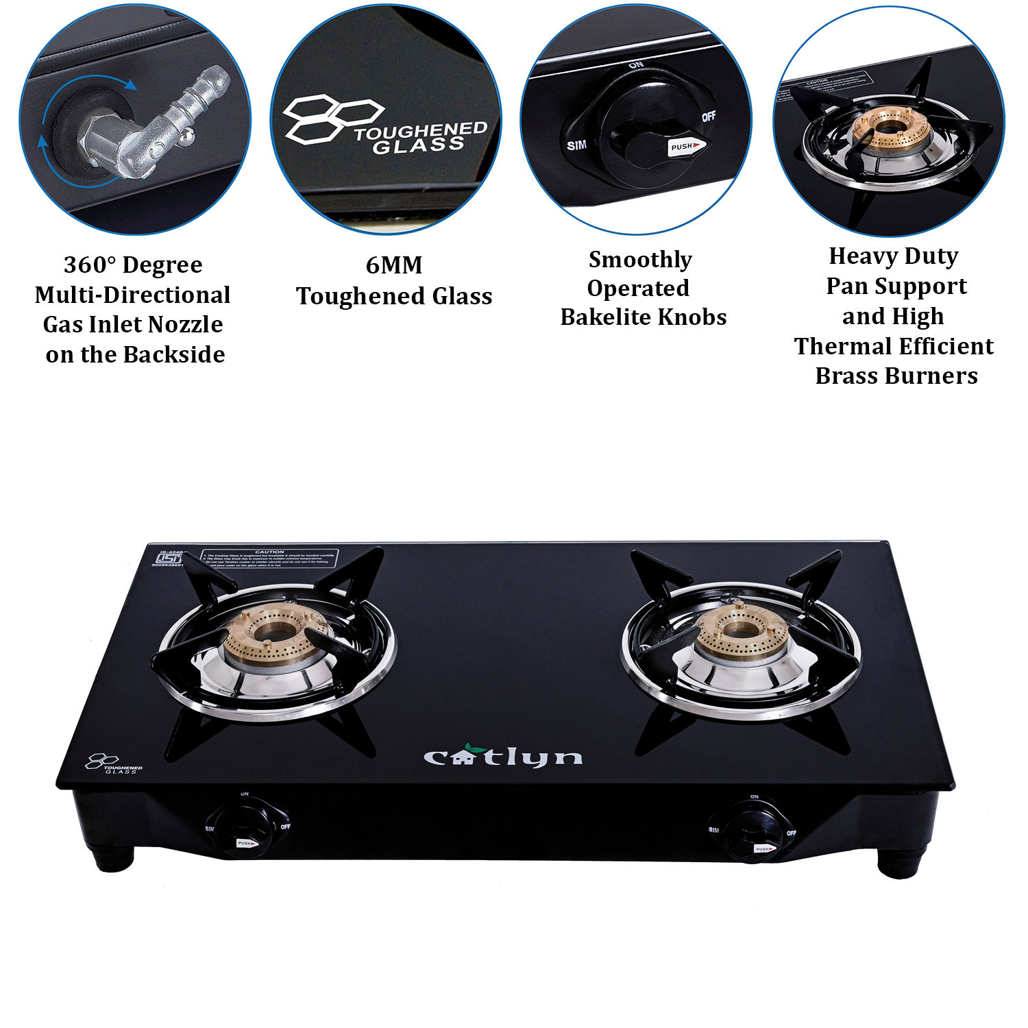 Two Burner Crystal Black Glass Stove (Candid 2B MS)