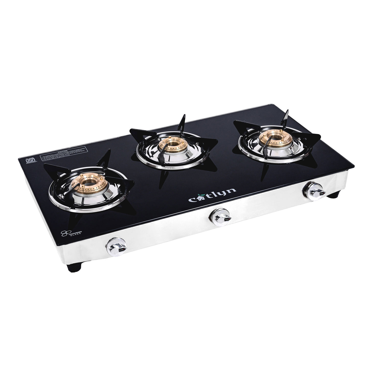 Three Burner Black Glass Stove With SS Frame (Candid 3B SS)