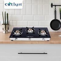 Three Burner Black Glass Stove With SS Frame (Candid 3B SS)