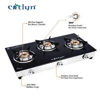 Three Burner Black Glass Stove With SS Frame (Candid 3B SS)