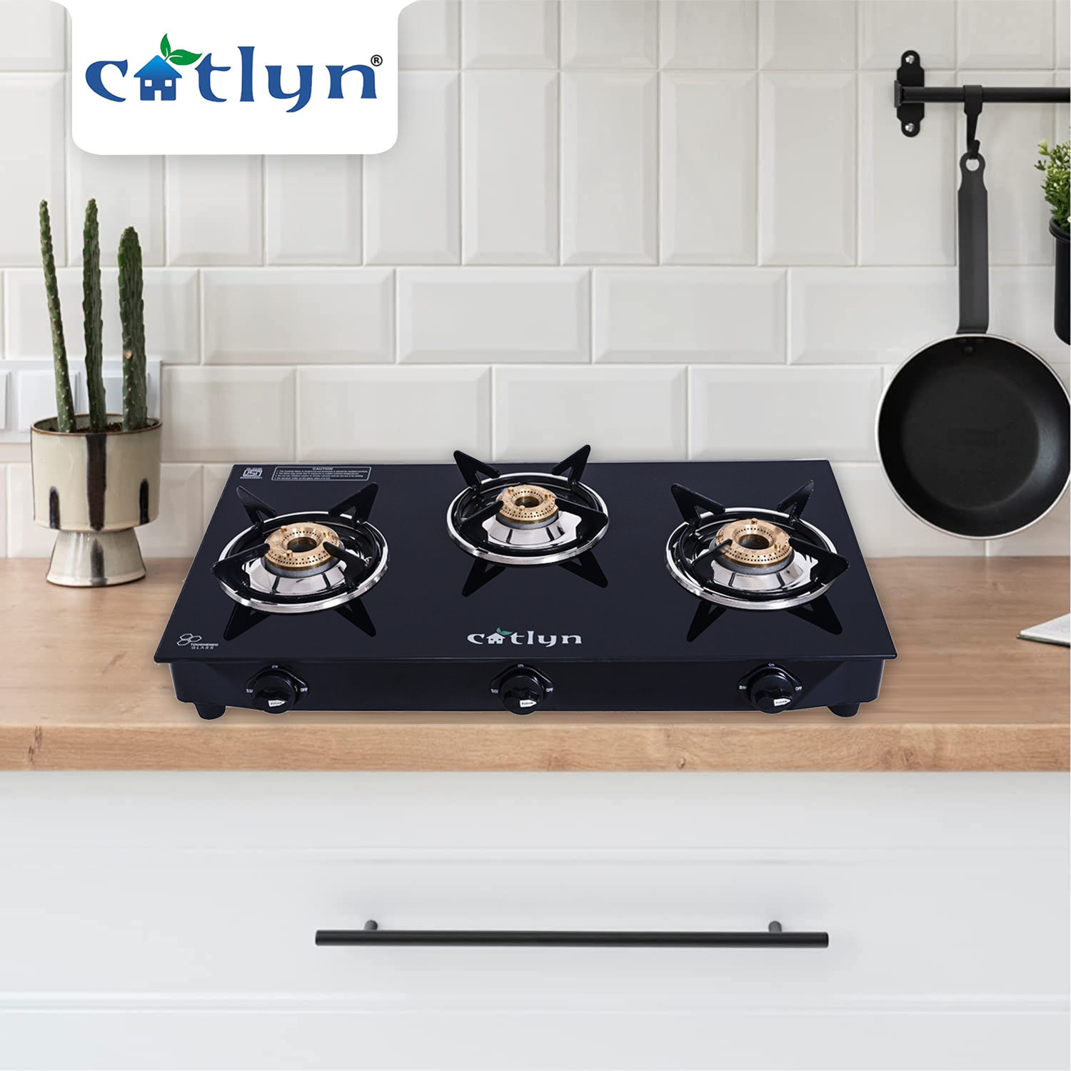 Three Burner Black Glass Stove With SS Frame (Candid 3B MS)