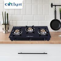 Three Burner Black Glass Stove With SS Frame (Candid 3B MS)