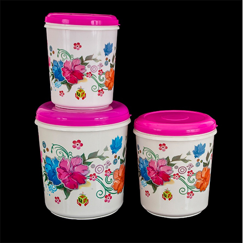 Airtight Transparent Plastic Storage Containers - Set of 3 Eco-Friendly Food Storage Round White & Pink Design with Matt Finish