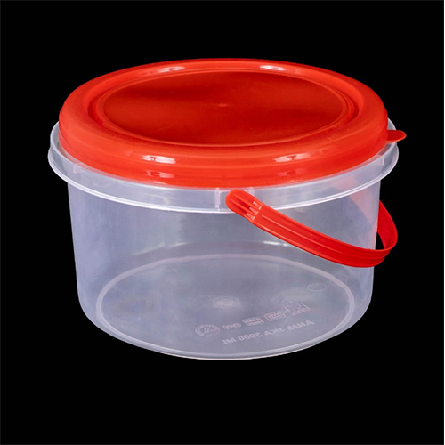 Plain Plastic Containers With Handle - Eco-Friendly, Round Plastic Material, Transparent Color, Matt Surface Finishing | Multi-Purpose Kitchen Use, Gifting & Promotion