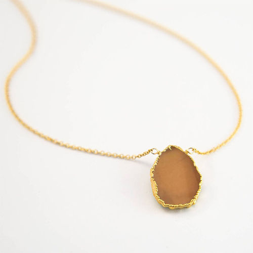 Peach Moonstone Gemstone Slice Sterling Silver Gold Vermeil Necklace