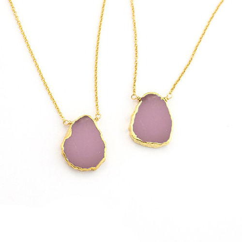 Pink Chalcedony Gemstone Slice Sterling Silver Gold Vermeil Necklace