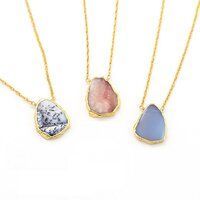 Pink Chalcedony Gemstone Slice Sterling Silver Gold Vermeil Necklace