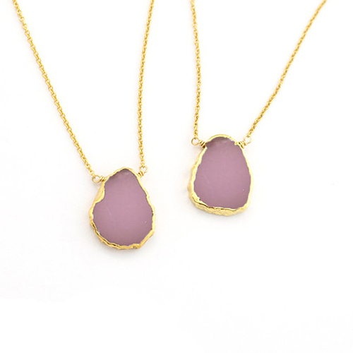 Pink Chalcedony Gemstone Slice Sterling Silver Gold Vermeil Necklace