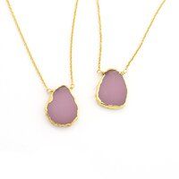 Pink Chalcedony Gemstone Slice Sterling Silver Gold Vermeil Necklace