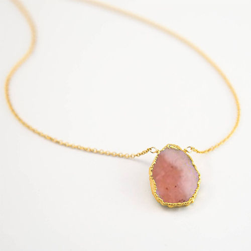 Pink Opal Gemstone Slice Sterling Silver Gold Vermeil Necklace