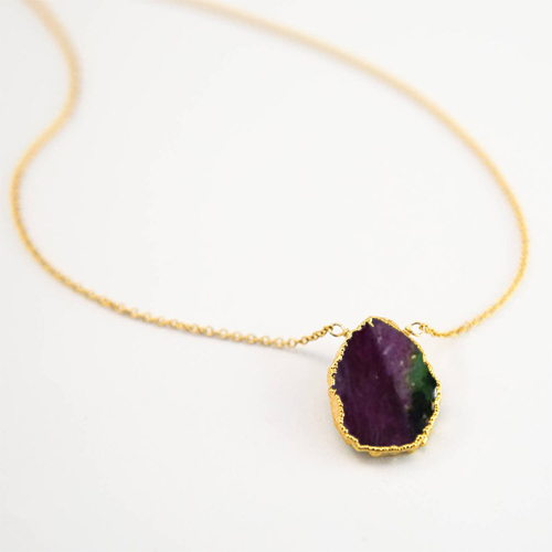 Ruby Zoisite Gemstone Slice Sterling Silver Gold Vermeil Necklace