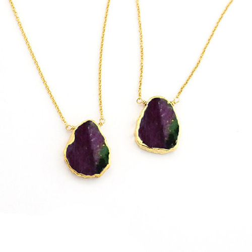 Ruby Zoisite Gemstone Slice Sterling Silver Gold Vermeil Necklace