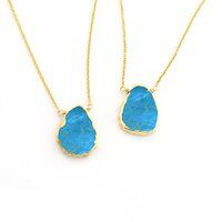 Turquoise Gemstone Slice Sterling Silver Gold Vermeil Necklace