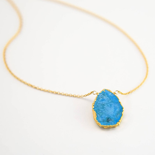 Turquoise Gemstone Slice Sterling Silver Gold Vermeil Necklace