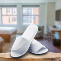 Hotel Bathroom Terry Slipper - Terry Material, Size 8, White Color, 5mm Thickness | Manual Automation, Front Open Style For Comfort