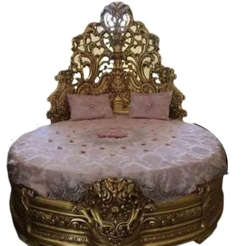 Painted Round Wooden Carved Bed