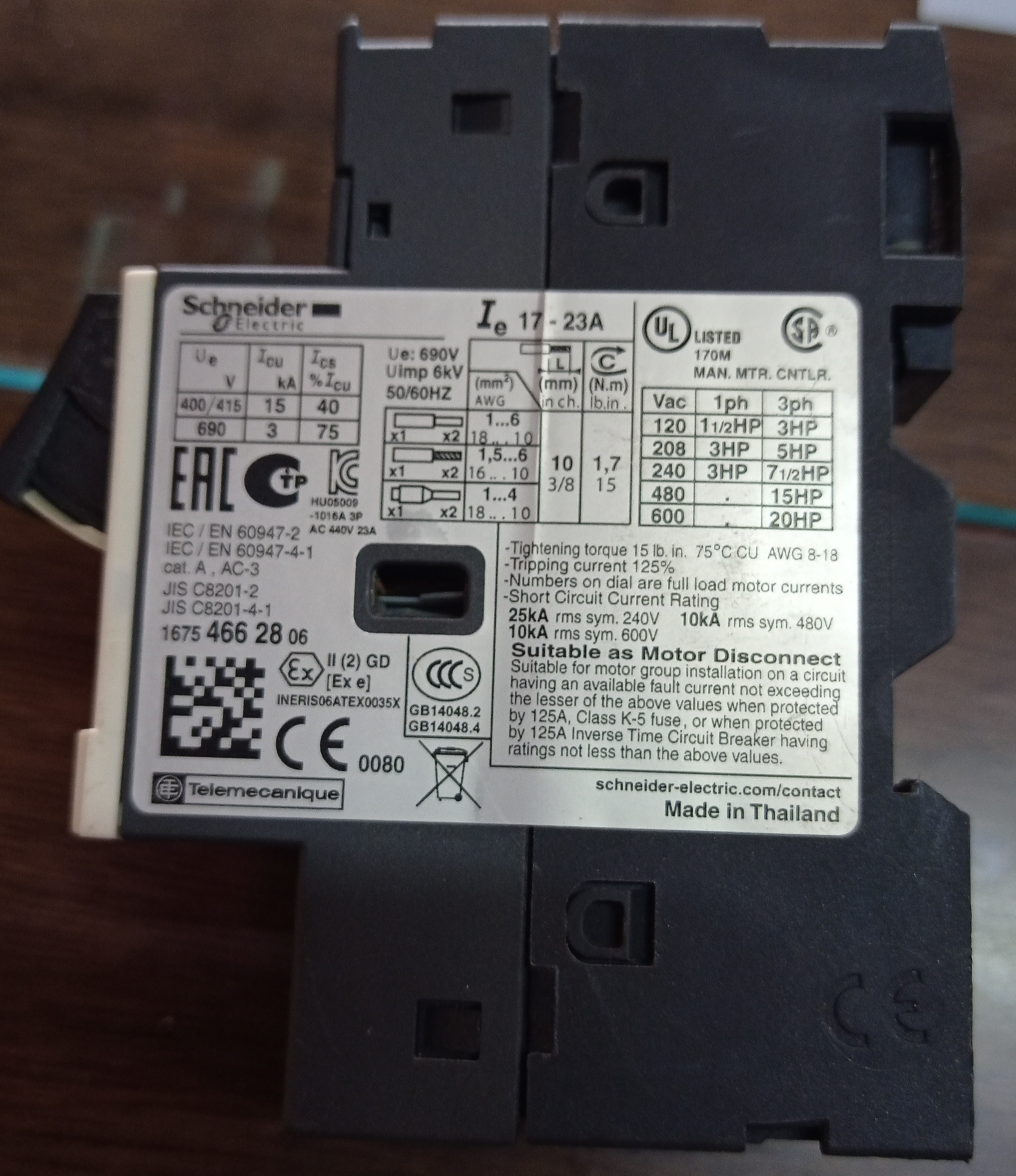 SCHNEIDER 17-23A MPCB