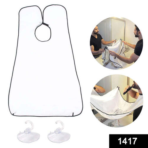 BEARD APRON HAIR CLIPPINGS CATCHER GROOMING BIB (1417) - Waterproof Cloth 362 Grams White | Non-Stick Design 2 Suction Cups for Easy Cleanup