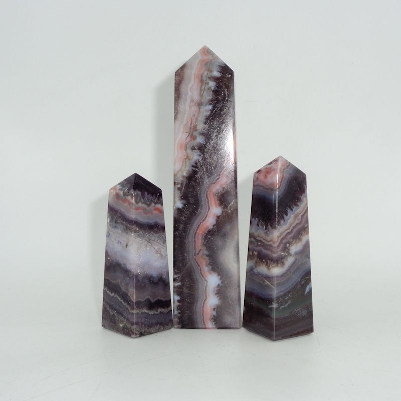 Natural Gemstone Amethyst Lace Agate Tower Crystals Obelisk