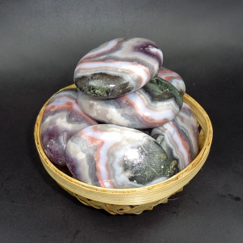 Natural Gemstone Amethyst Lace Agate Palm Worry Stone Crystals Palm Tumbled Stone