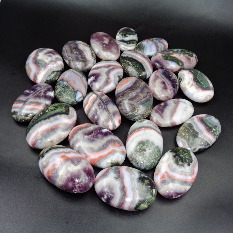 Natural Gemstone Amethyst Lace Agate Palm Worry Stone Crystals Palm Tumbled Stone