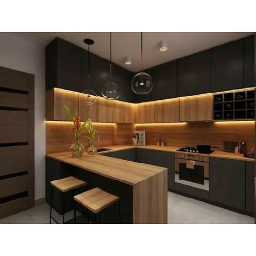 Modular Kitchen With Counter And Chairs Services