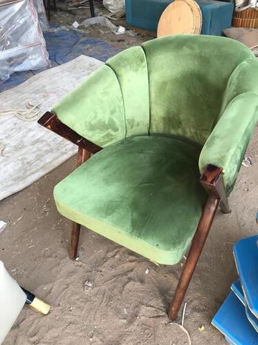 Green Mango Wooden Arm Chair With Velvat Cushion