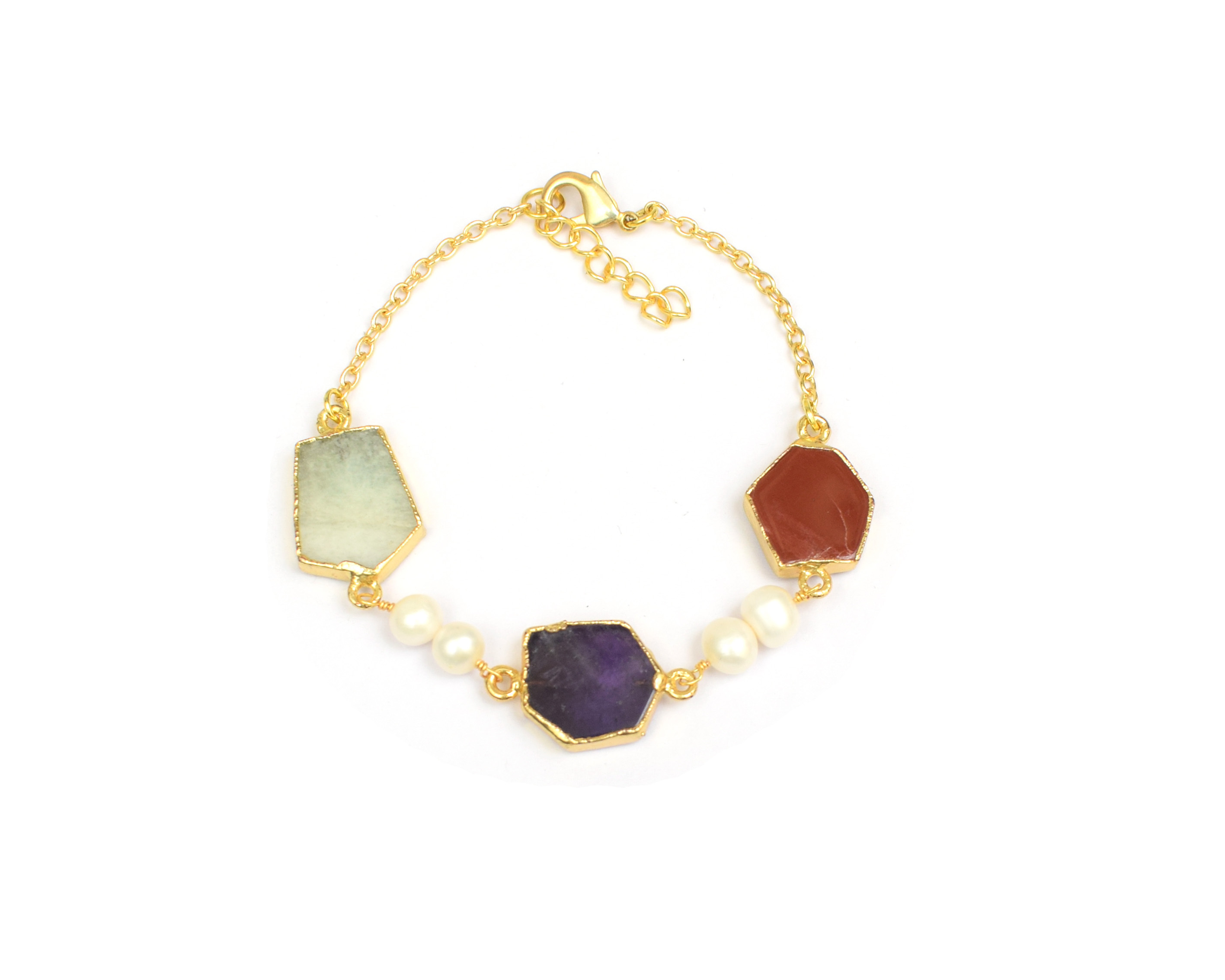 Natural Gemstone And Real Pearl Bracelet