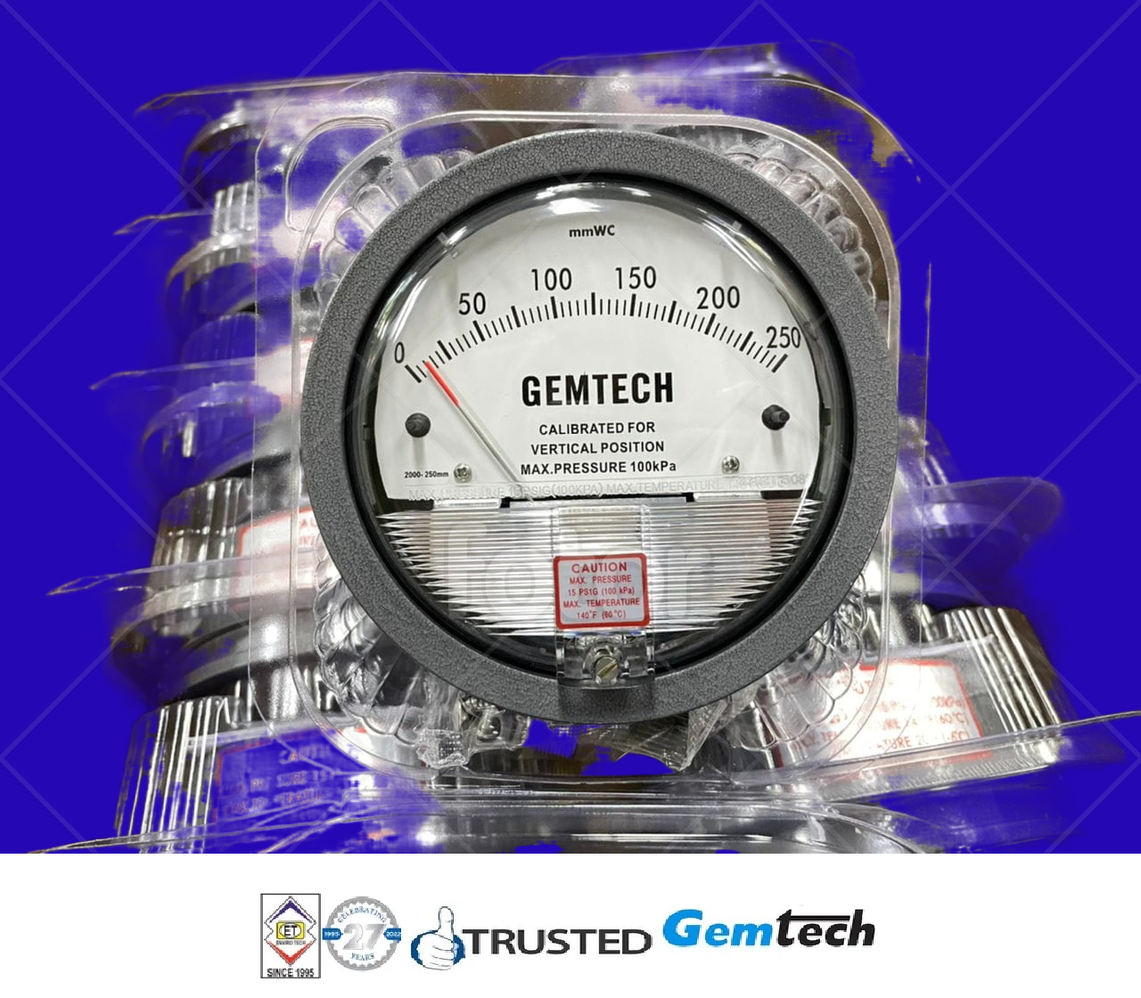 GEMTECH Minihelic Differential Pressure Gauge Range 0-25 MM