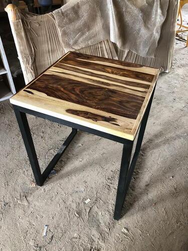 Iron with wooden top table for cafe restaurants