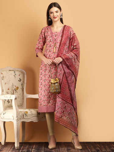 Pink Magic Print Kurti With Dupatta V Paturn P5 P6 P7 P8 Decoration Material: Paint