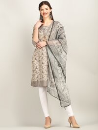 Grey magic print v paturn kurti with dupatta P6
