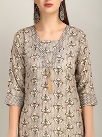 Grey magic print v paturn kurti with dupatta P6
