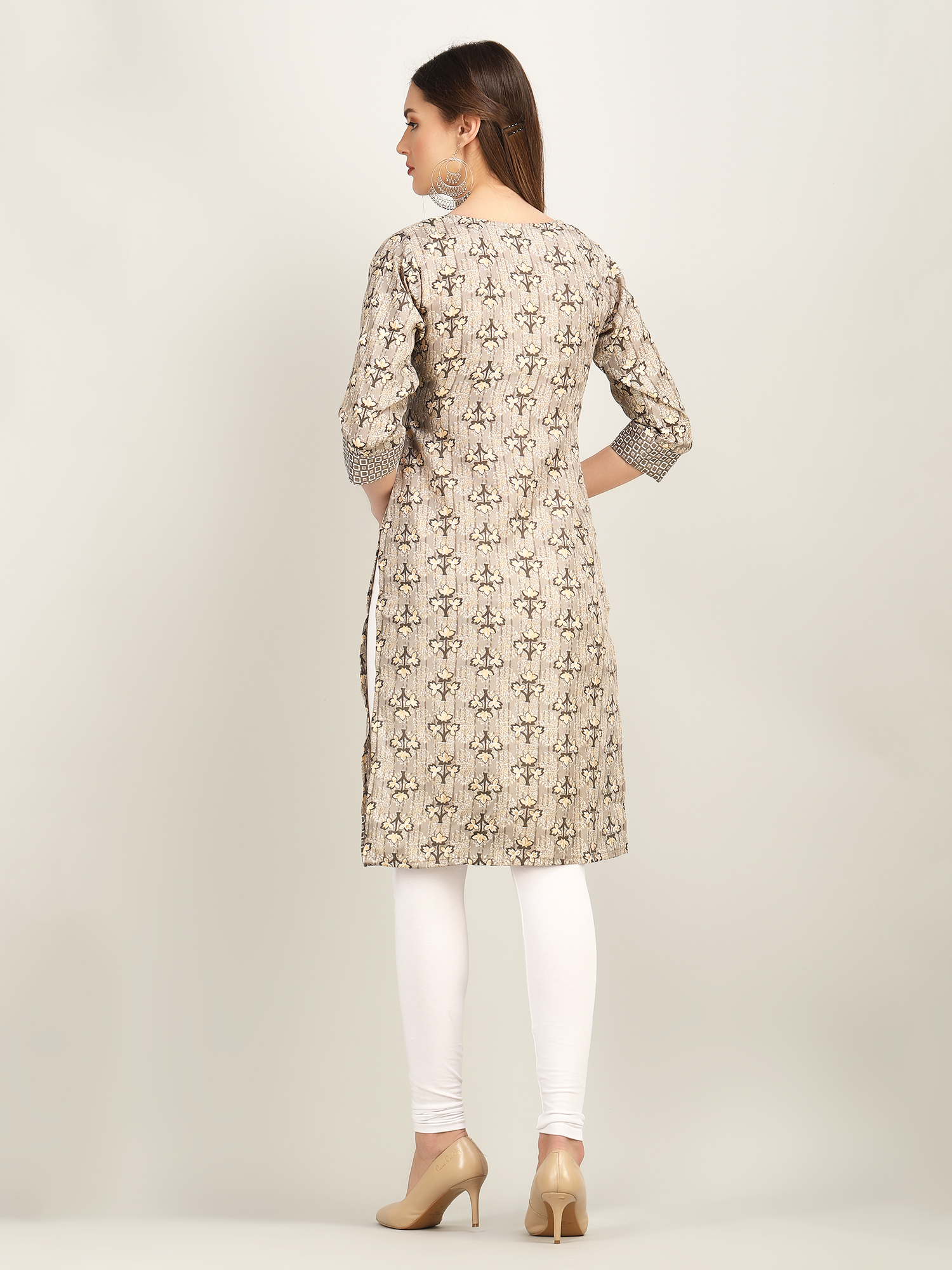 Grey magic print v paturn kurti with dupatta P6