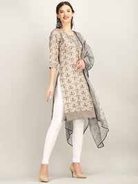 Grey magic print v paturn kurti with dupatta P6