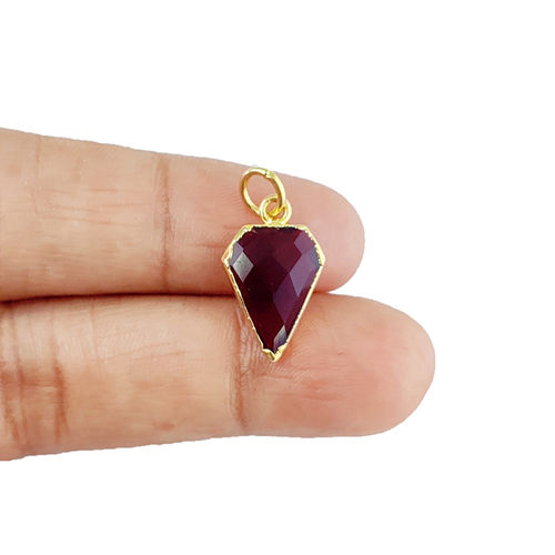 Garnet Quartz Gemstone Diamond Shape 15x12mm Electroplated Charm